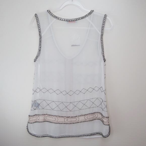 Anthro Rio Bazaar White Beaded Blouse Boho Small Festival Hippie - Picture 6 of 7
